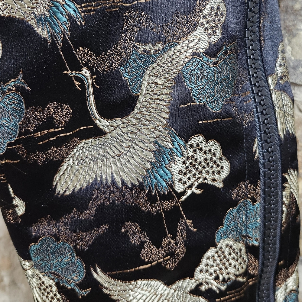 Lisa Von Tang Stork Crane Jacquard Brocade Cropped Jacket Coat - Picture 7 of 11